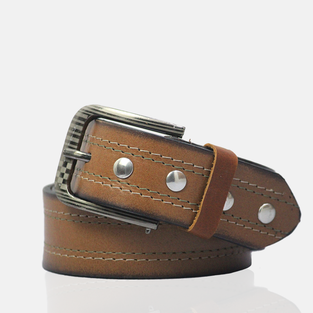 darelooks brown leather Men's Belt with Sliver Metal Circle Studded in Tan Leather
